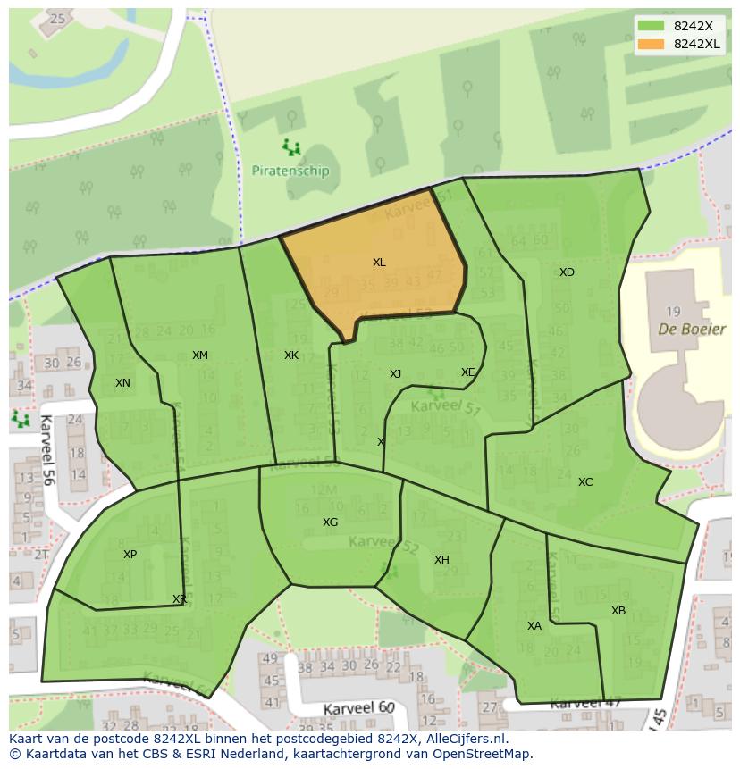 Afbeelding van het postcodegebied 8242 XL op de kaart.