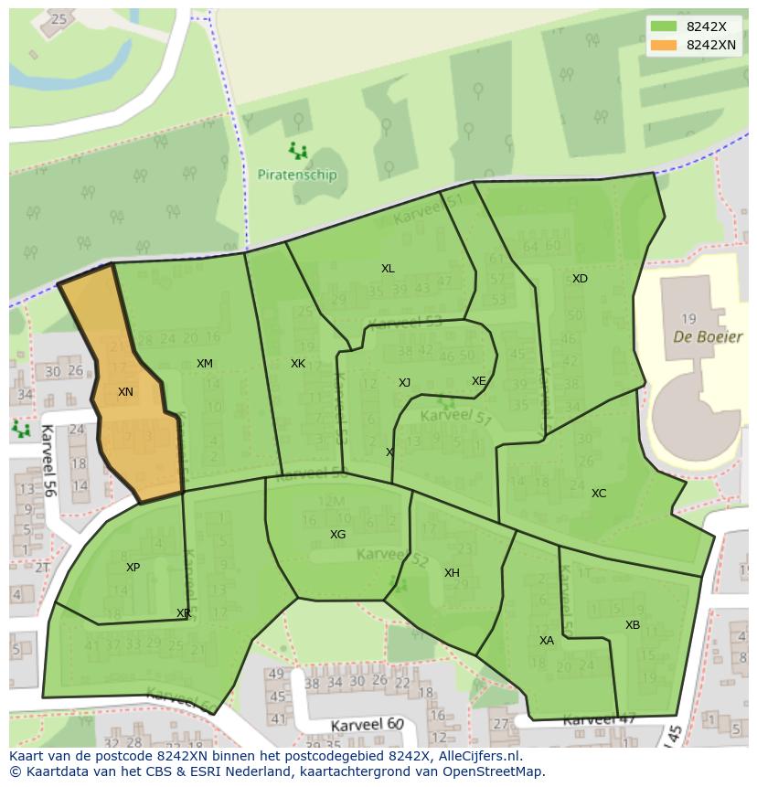 Afbeelding van het postcodegebied 8242 XN op de kaart.