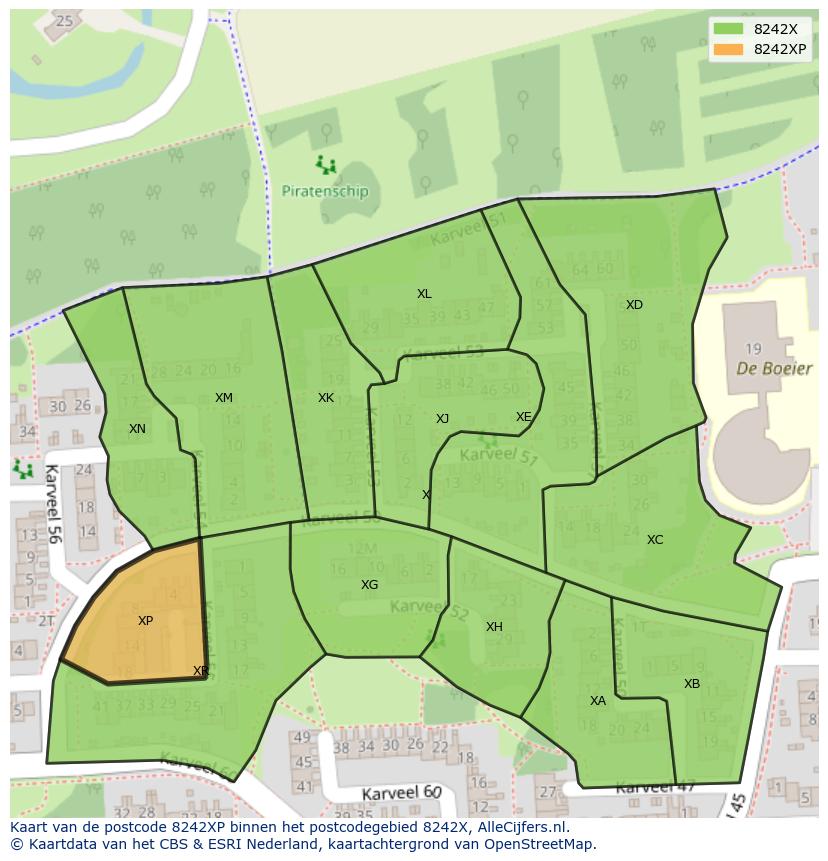 Afbeelding van het postcodegebied 8242 XP op de kaart.
