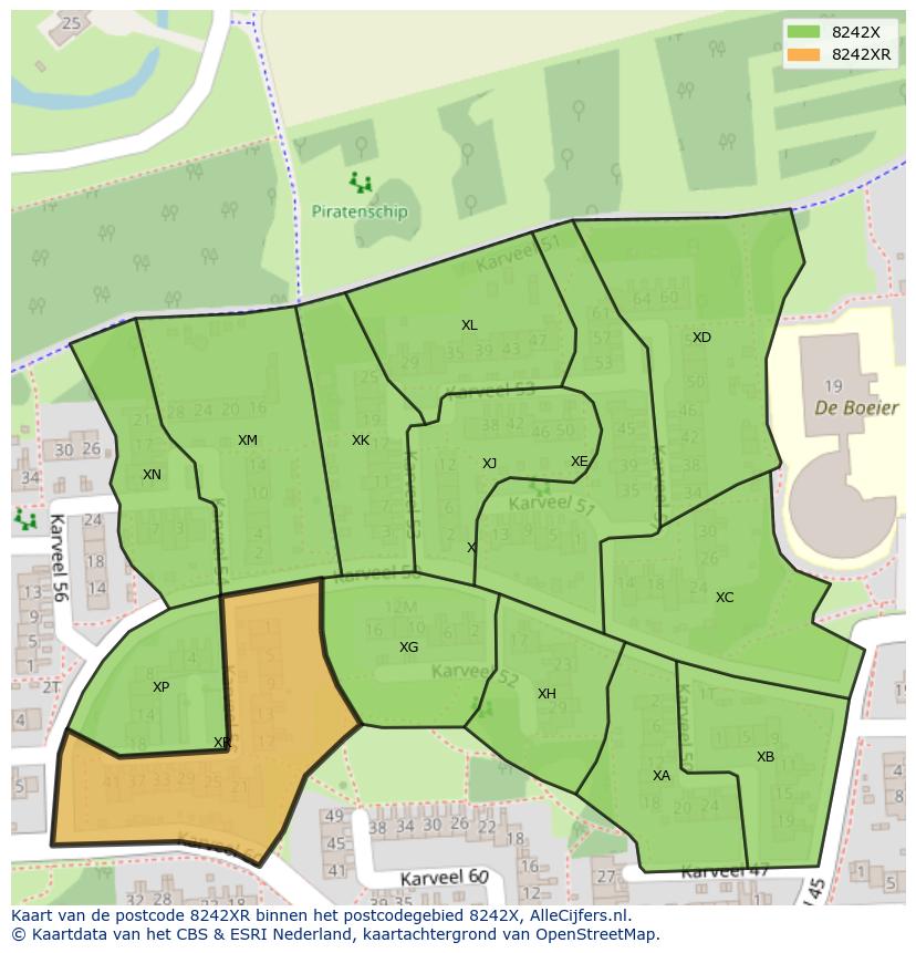 Afbeelding van het postcodegebied 8242 XR op de kaart.