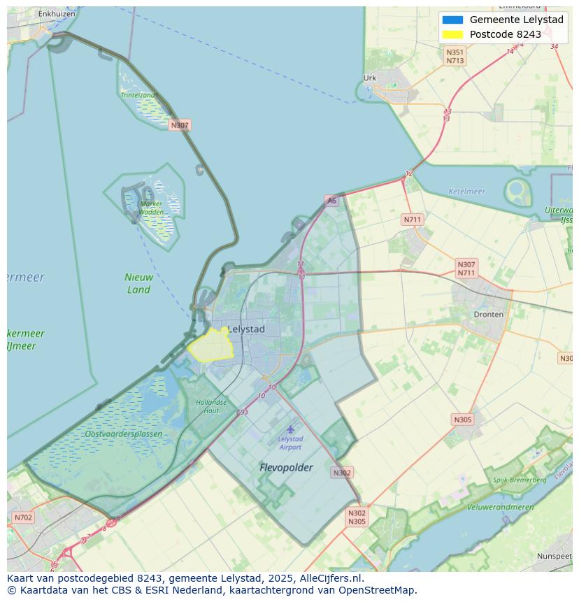 Afbeelding van het postcodegebied 8243 op de kaart.