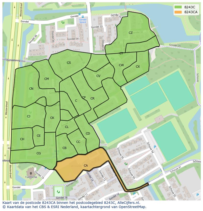 Afbeelding van het postcodegebied 8243 CA op de kaart.