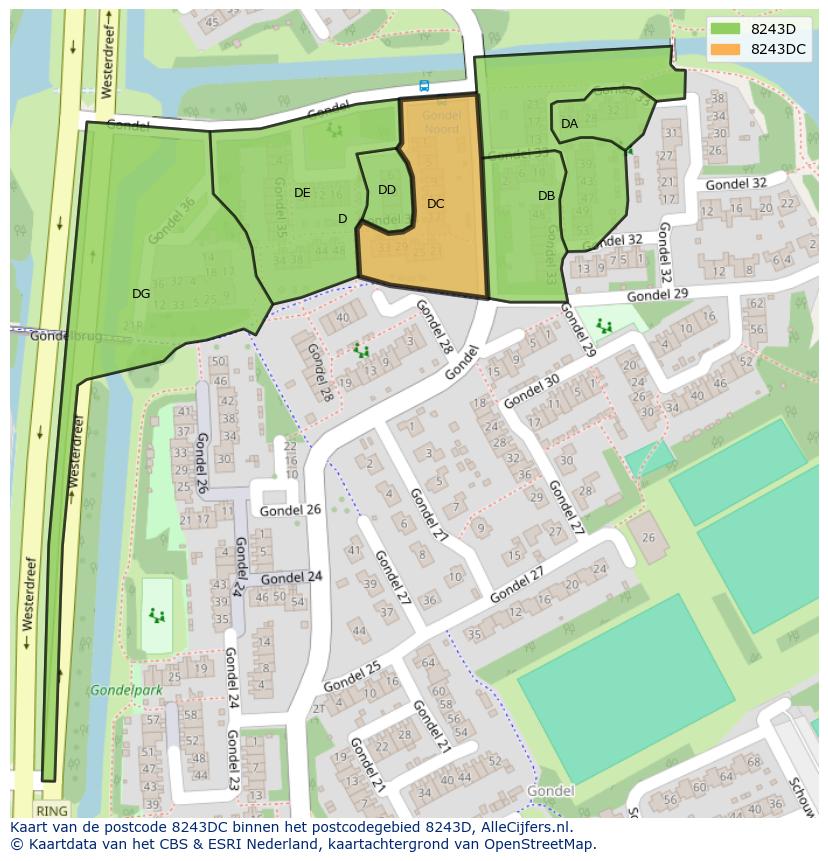 Afbeelding van het postcodegebied 8243 DC op de kaart.
