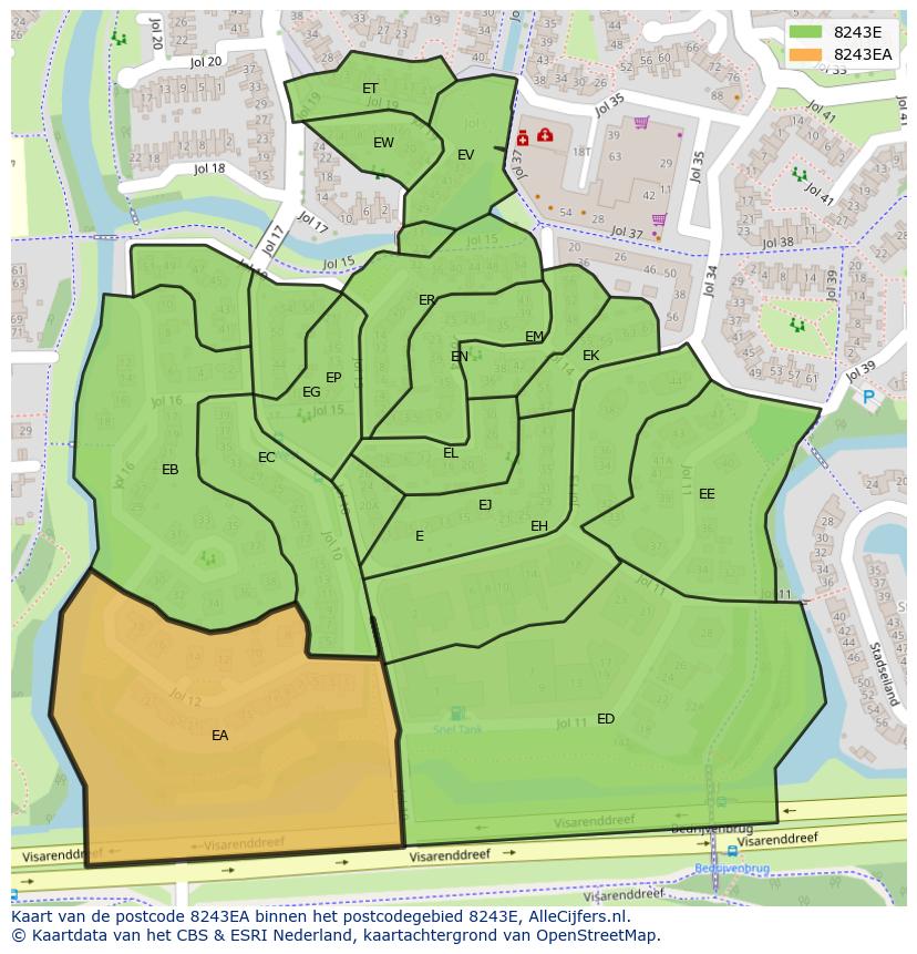 Afbeelding van het postcodegebied 8243 EA op de kaart.