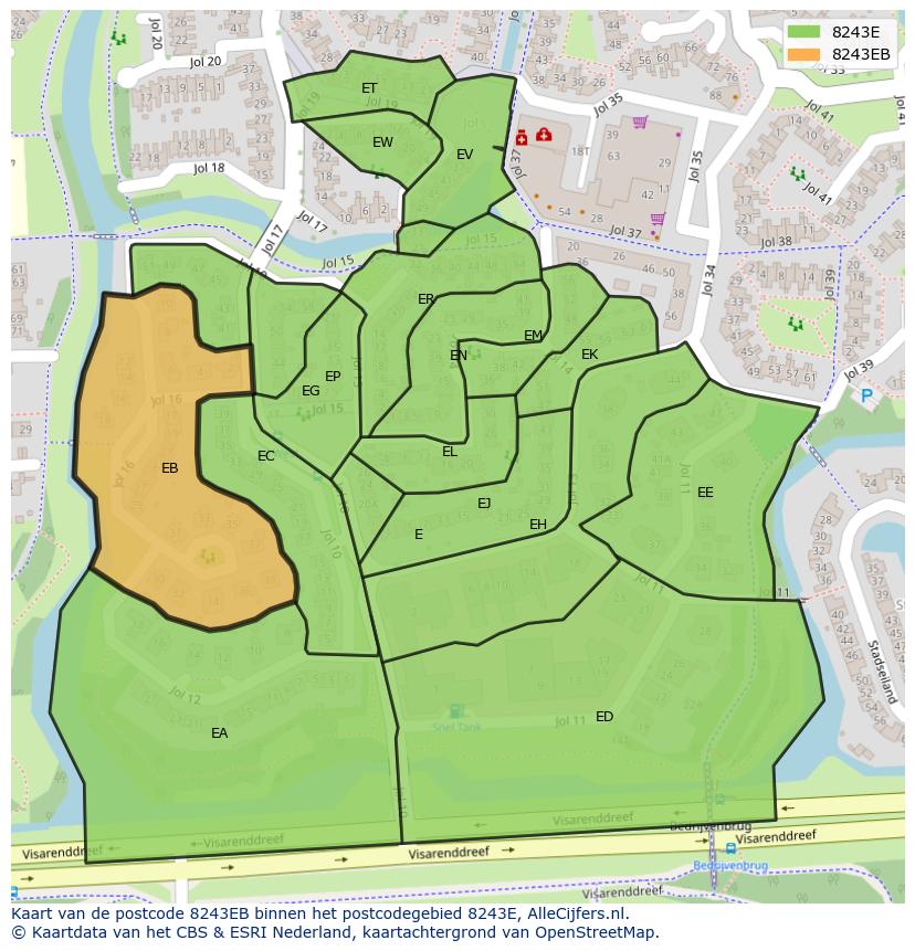 Afbeelding van het postcodegebied 8243 EB op de kaart.