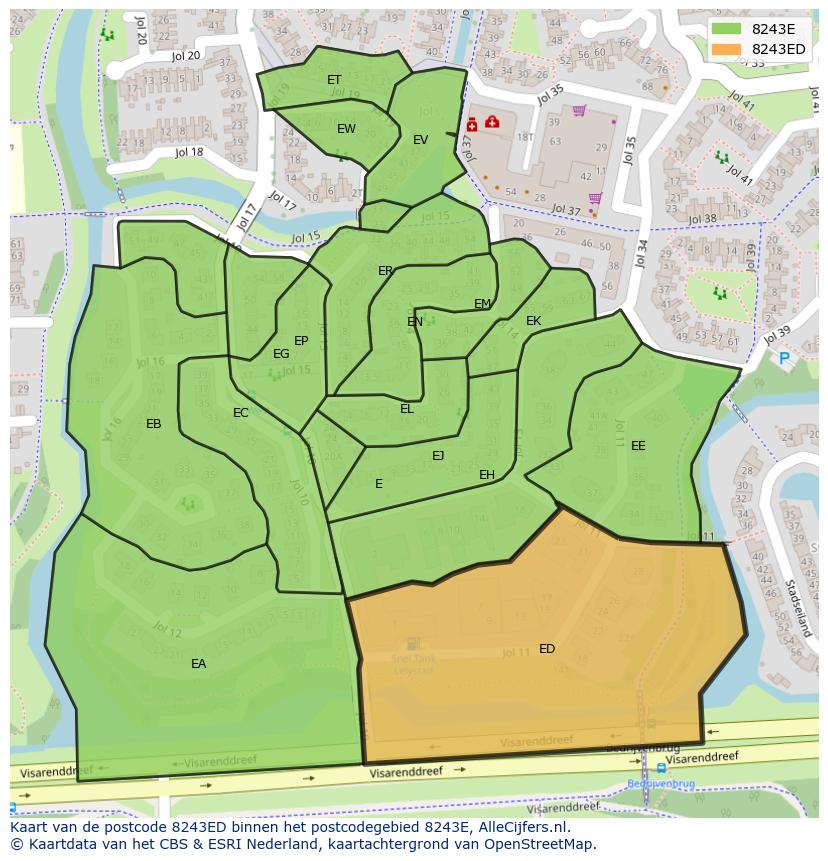 Afbeelding van het postcodegebied 8243 ED op de kaart.