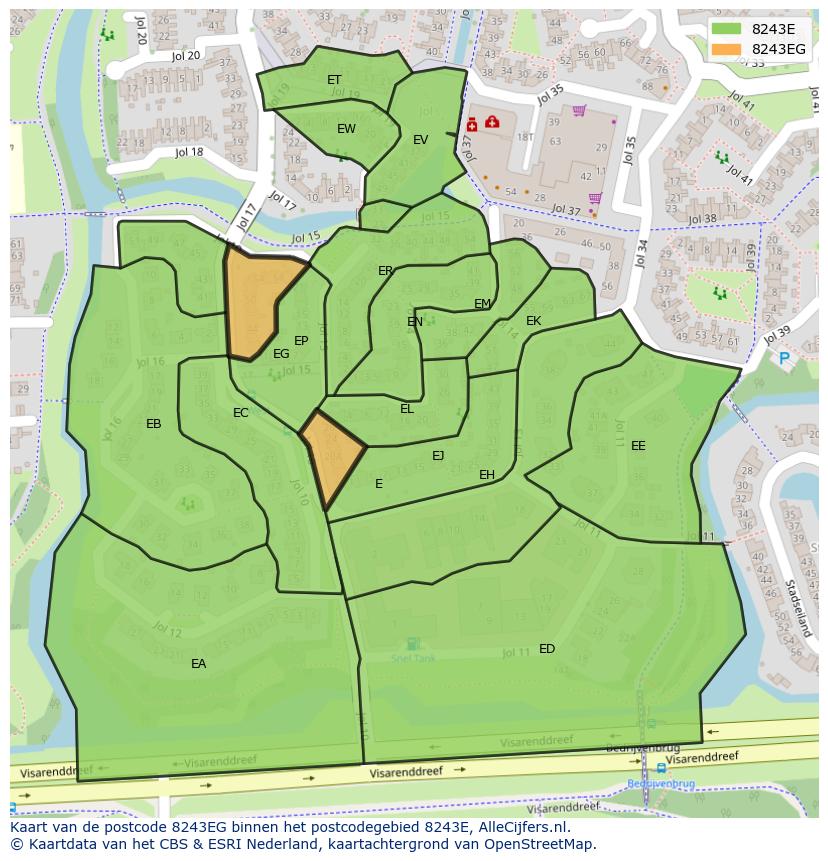 Afbeelding van het postcodegebied 8243 EG op de kaart.