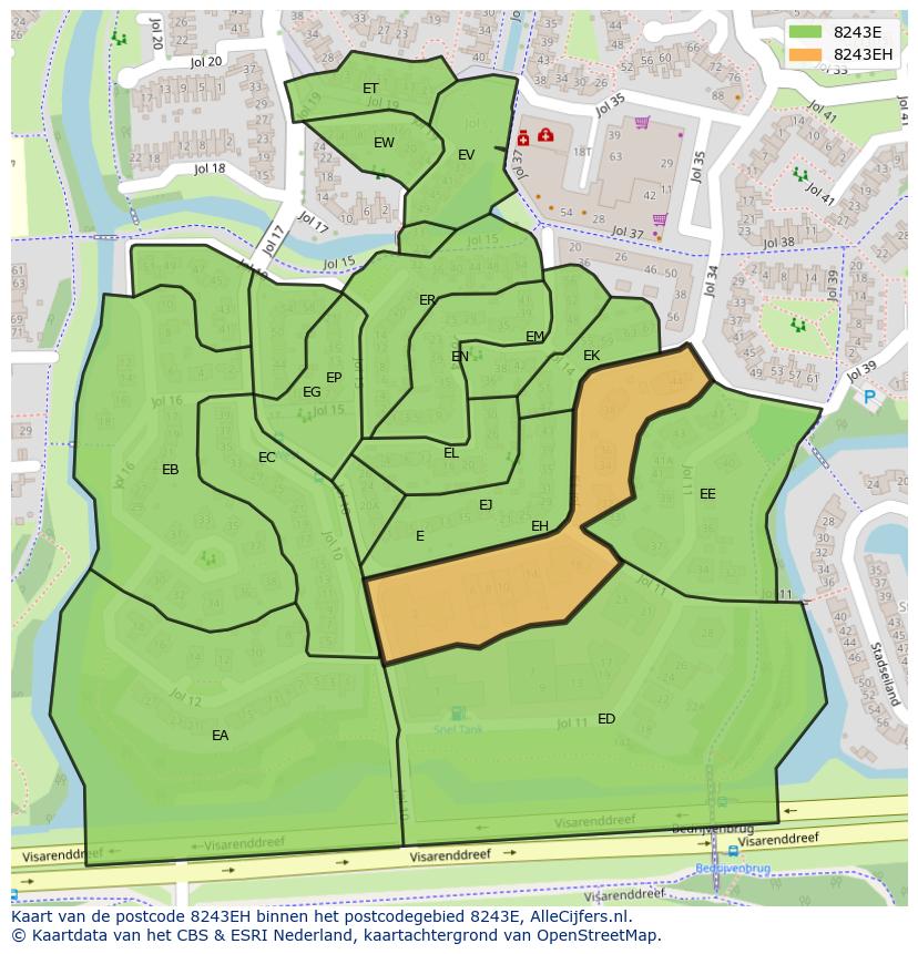 Afbeelding van het postcodegebied 8243 EH op de kaart.