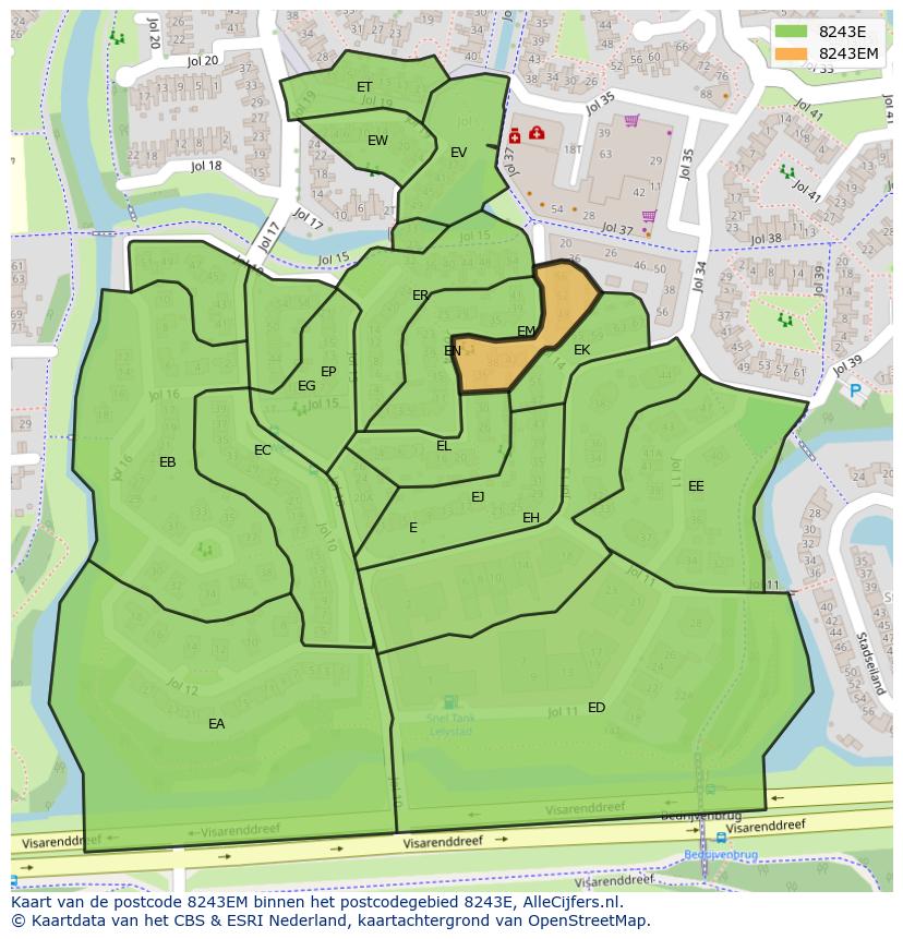 Afbeelding van het postcodegebied 8243 EM op de kaart.