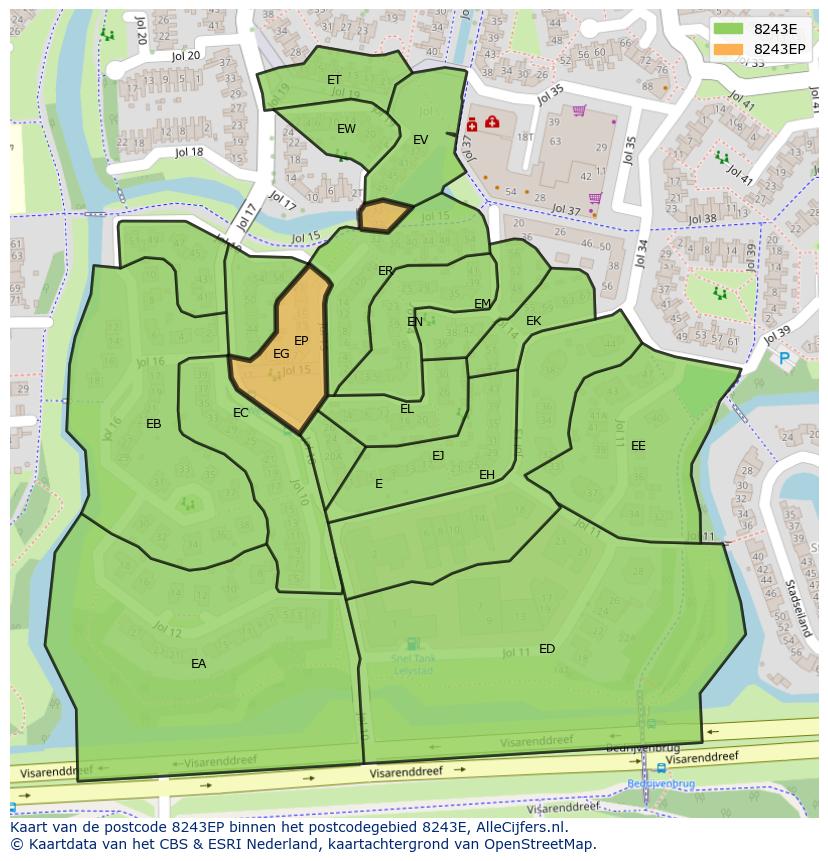 Afbeelding van het postcodegebied 8243 EP op de kaart.