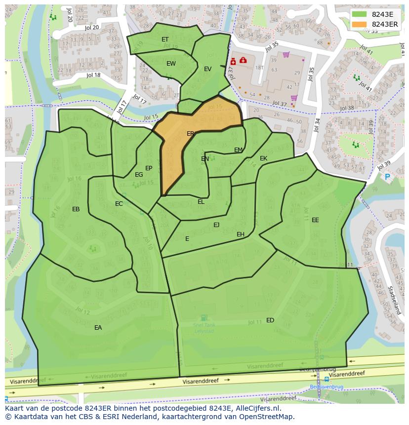 Afbeelding van het postcodegebied 8243 ER op de kaart.
