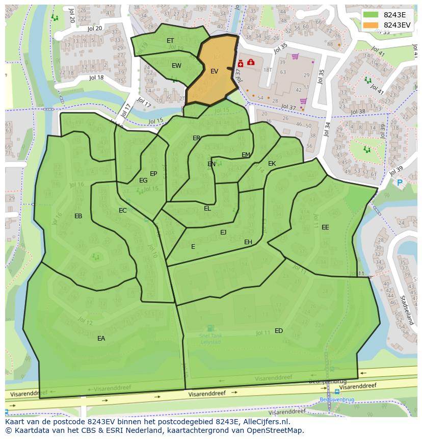 Afbeelding van het postcodegebied 8243 EV op de kaart.