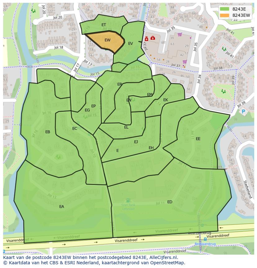 Afbeelding van het postcodegebied 8243 EW op de kaart.