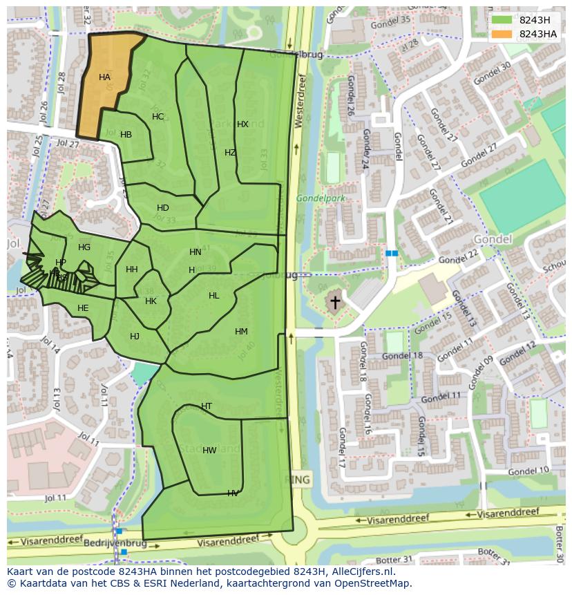Afbeelding van het postcodegebied 8243 HA op de kaart.