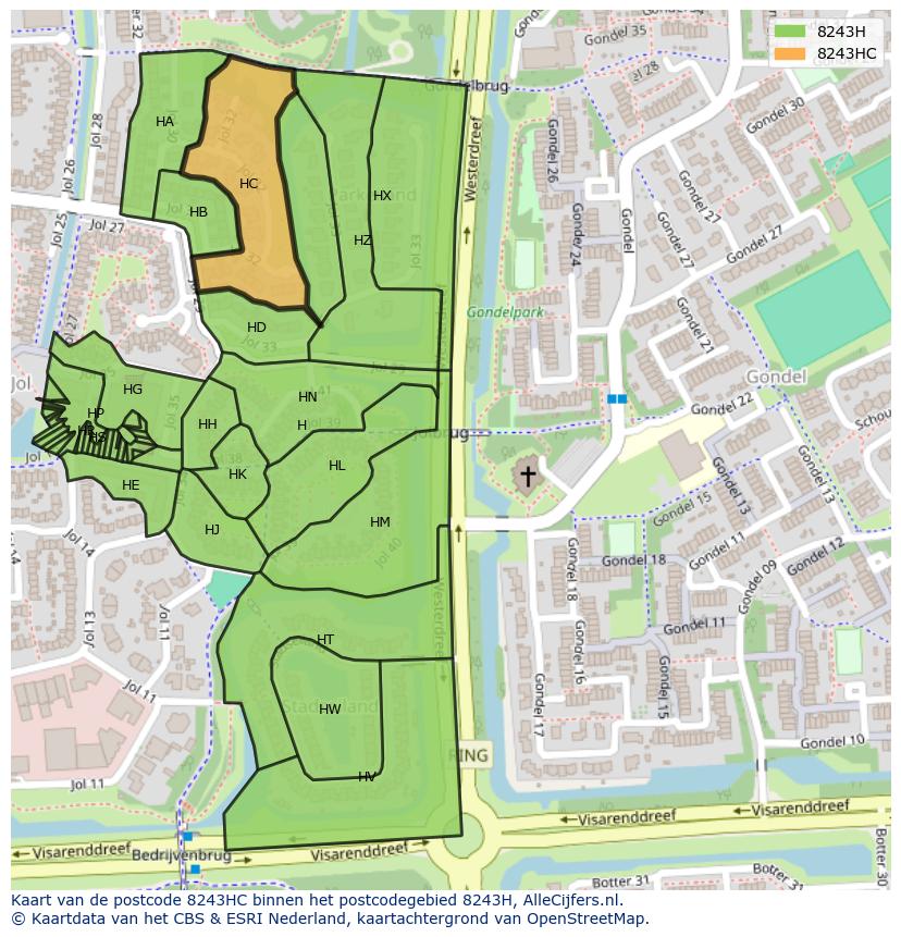 Afbeelding van het postcodegebied 8243 HC op de kaart.