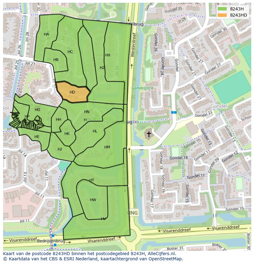 Afbeelding van het postcodegebied 8243 HD op de kaart.