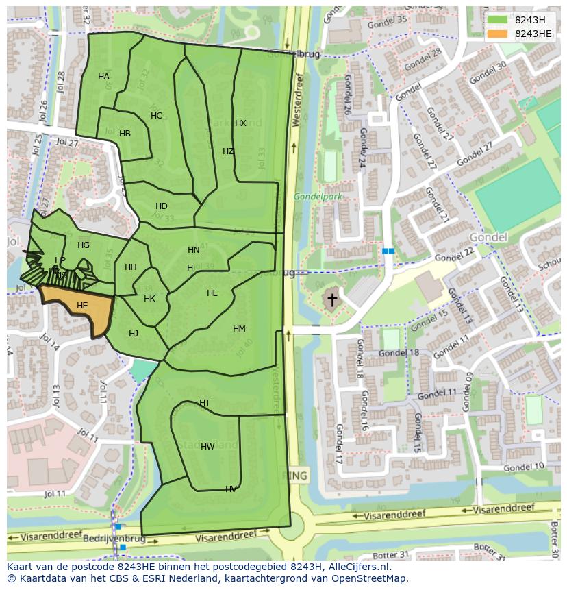 Afbeelding van het postcodegebied 8243 HE op de kaart.
