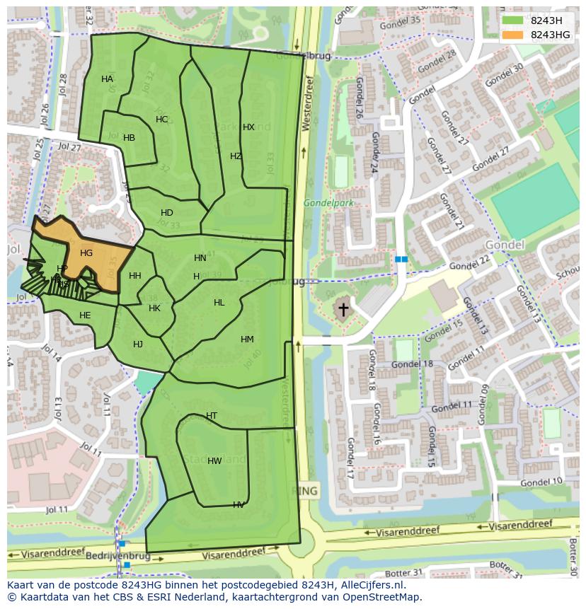 Afbeelding van het postcodegebied 8243 HG op de kaart.