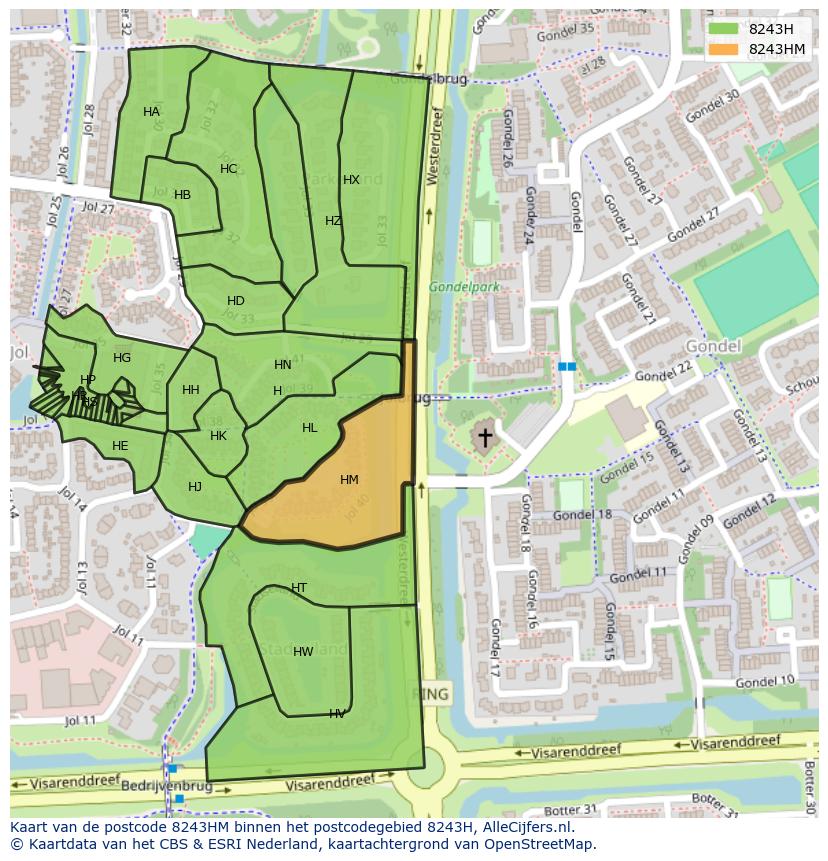 Afbeelding van het postcodegebied 8243 HM op de kaart.