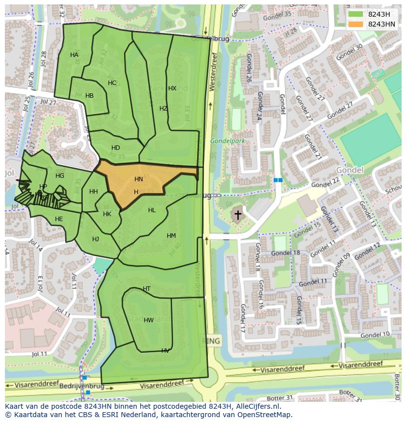 Afbeelding van het postcodegebied 8243 HN op de kaart.