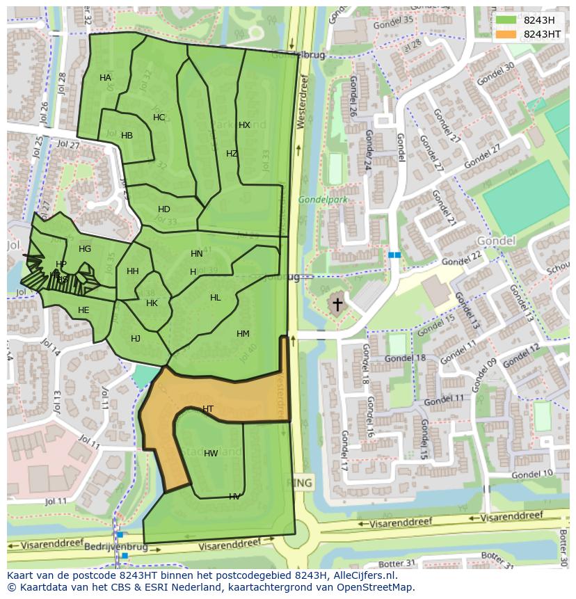 Afbeelding van het postcodegebied 8243 HT op de kaart.