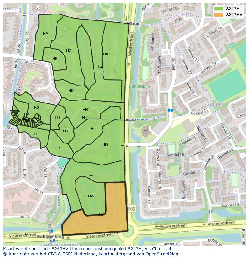 Afbeelding van het postcodegebied 8243 HV op de kaart.