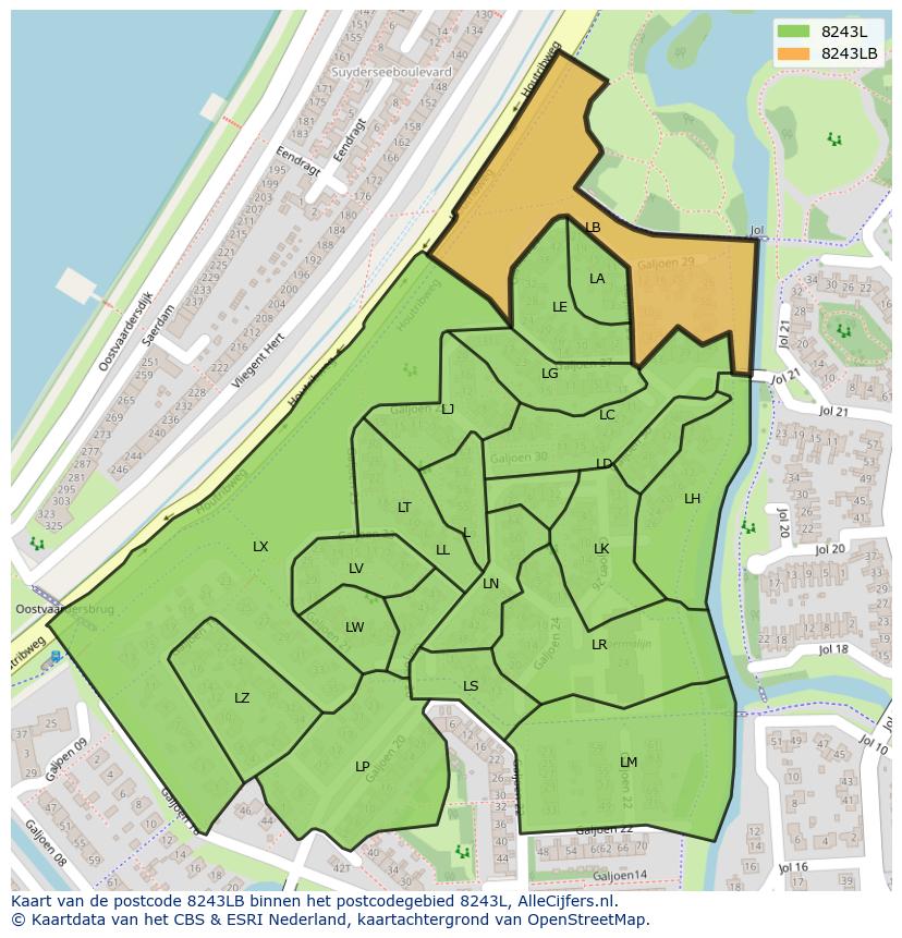 Afbeelding van het postcodegebied 8243 LB op de kaart.