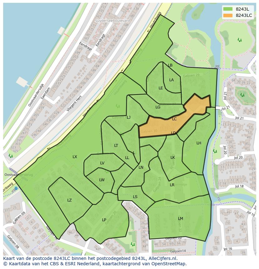 Afbeelding van het postcodegebied 8243 LC op de kaart.