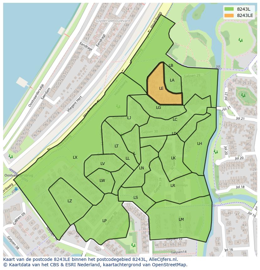 Afbeelding van het postcodegebied 8243 LE op de kaart.