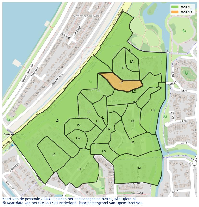 Afbeelding van het postcodegebied 8243 LG op de kaart.