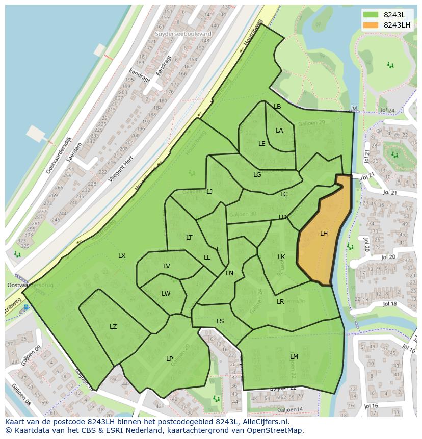 Afbeelding van het postcodegebied 8243 LH op de kaart.