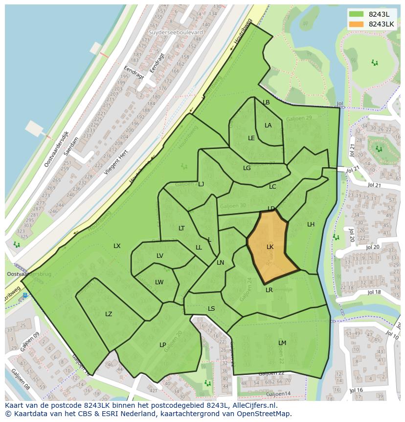 Afbeelding van het postcodegebied 8243 LK op de kaart.