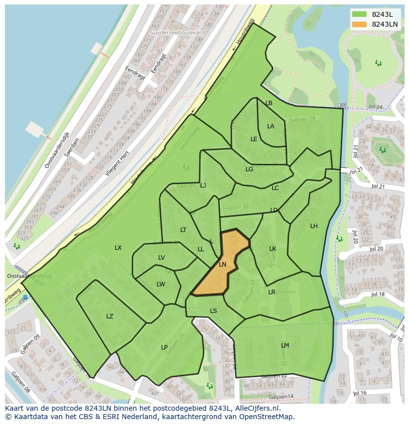 Afbeelding van het postcodegebied 8243 LN op de kaart.