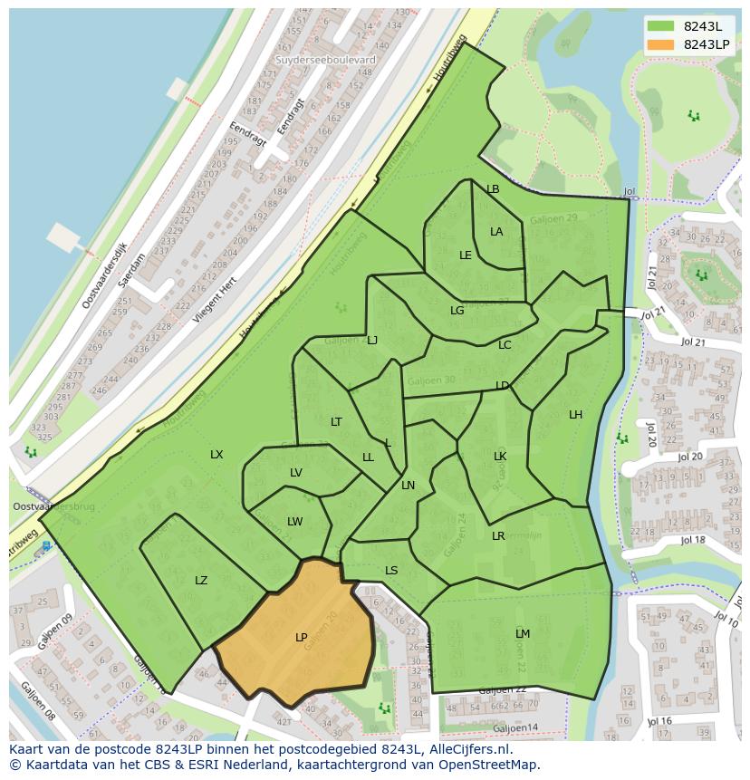Afbeelding van het postcodegebied 8243 LP op de kaart.