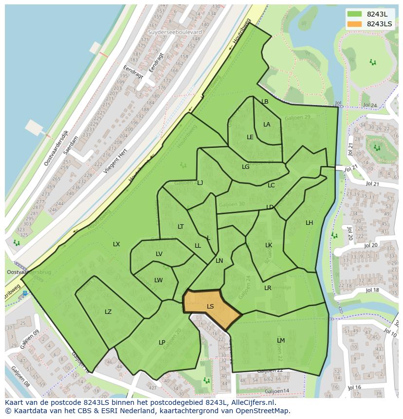 Afbeelding van het postcodegebied 8243 LS op de kaart.