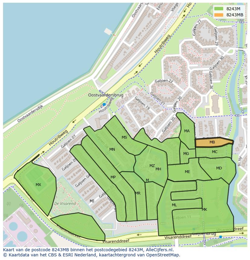 Afbeelding van het postcodegebied 8243 MB op de kaart.