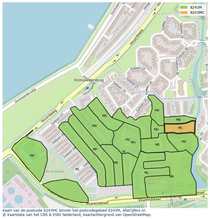 Afbeelding van het postcodegebied 8243 MC op de kaart.