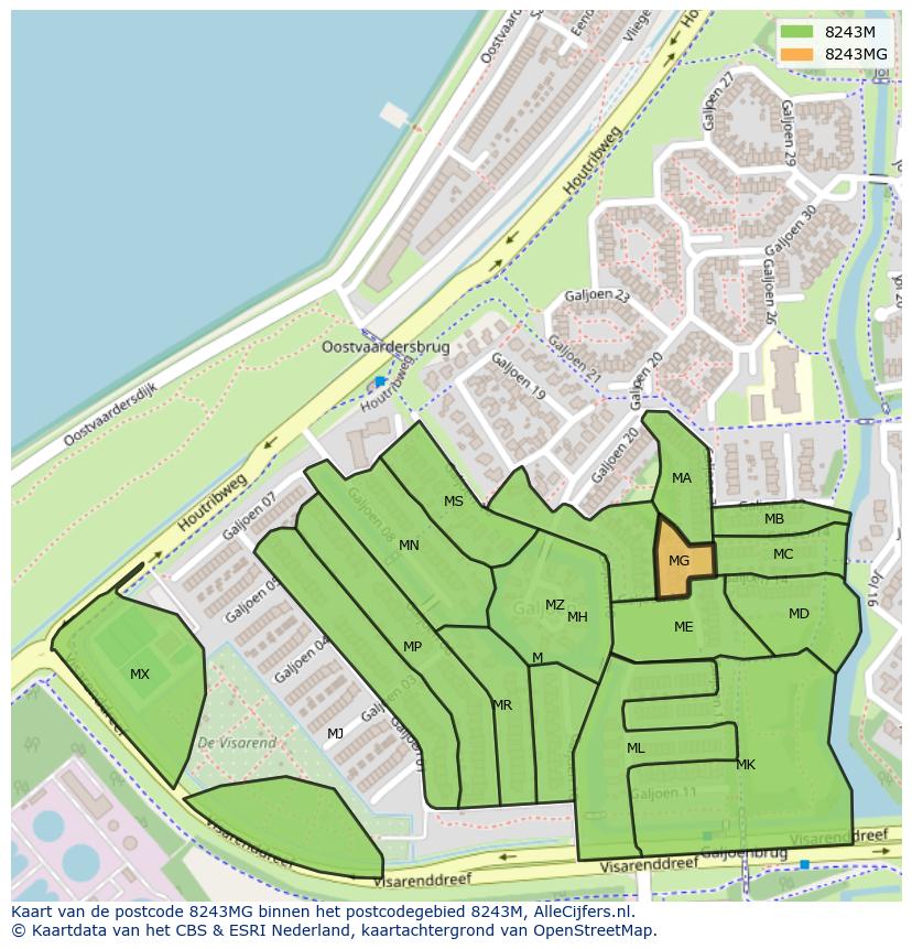 Afbeelding van het postcodegebied 8243 MG op de kaart.