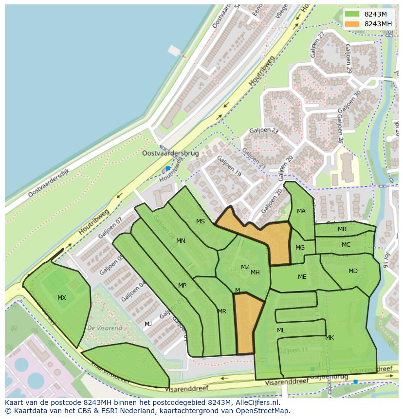 Afbeelding van het postcodegebied 8243 MH op de kaart.