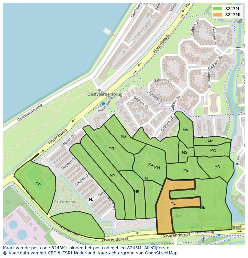 Afbeelding van het postcodegebied 8243 ML op de kaart.
