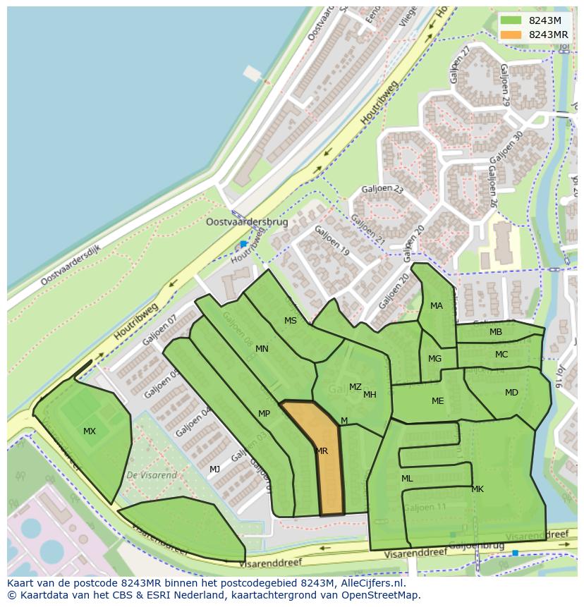 Afbeelding van het postcodegebied 8243 MR op de kaart.