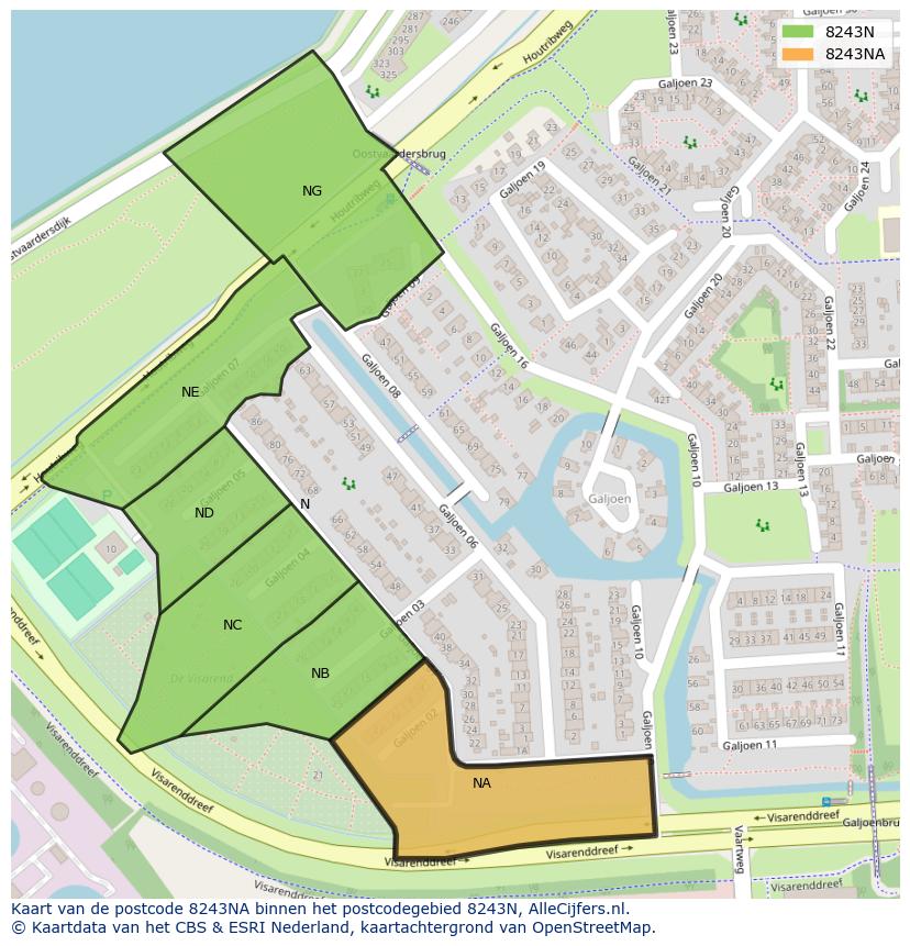 Afbeelding van het postcodegebied 8243 NA op de kaart.