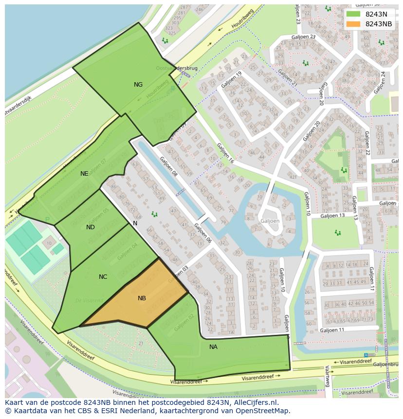 Afbeelding van het postcodegebied 8243 NB op de kaart.