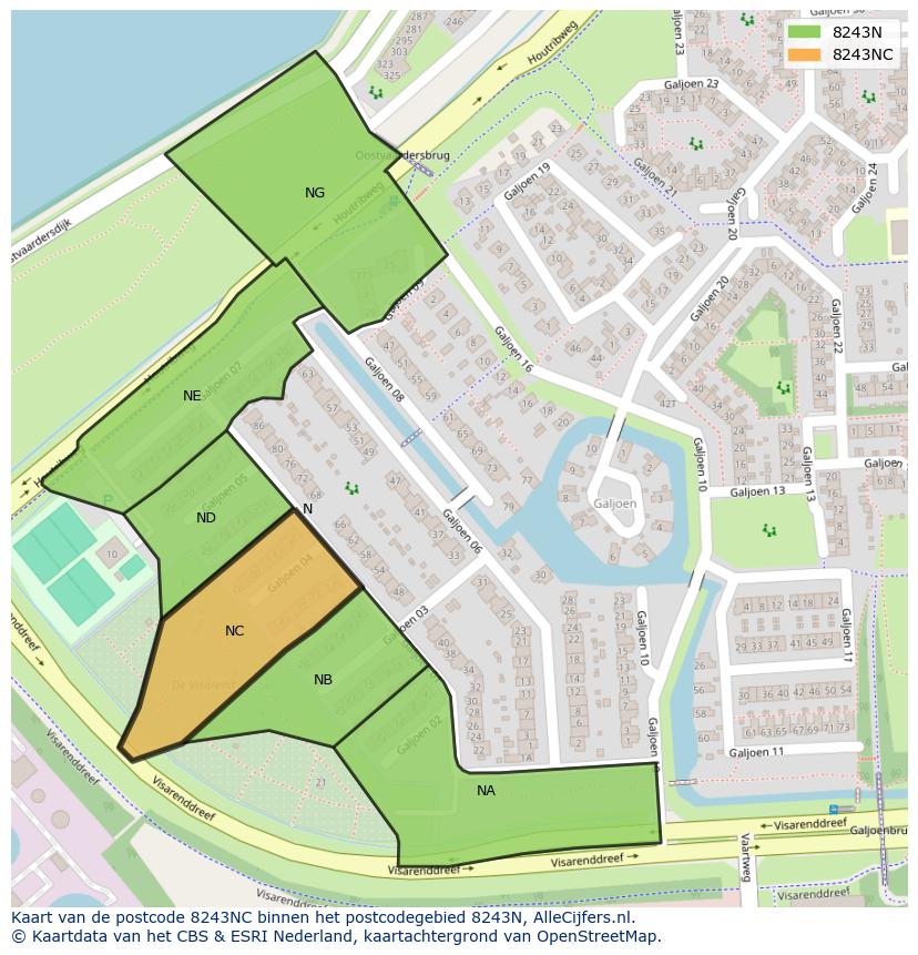 Afbeelding van het postcodegebied 8243 NC op de kaart.