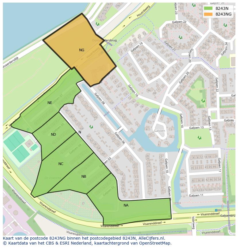 Afbeelding van het postcodegebied 8243 NG op de kaart.