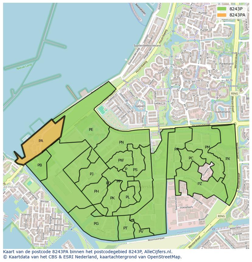 Afbeelding van het postcodegebied 8243 PA op de kaart.