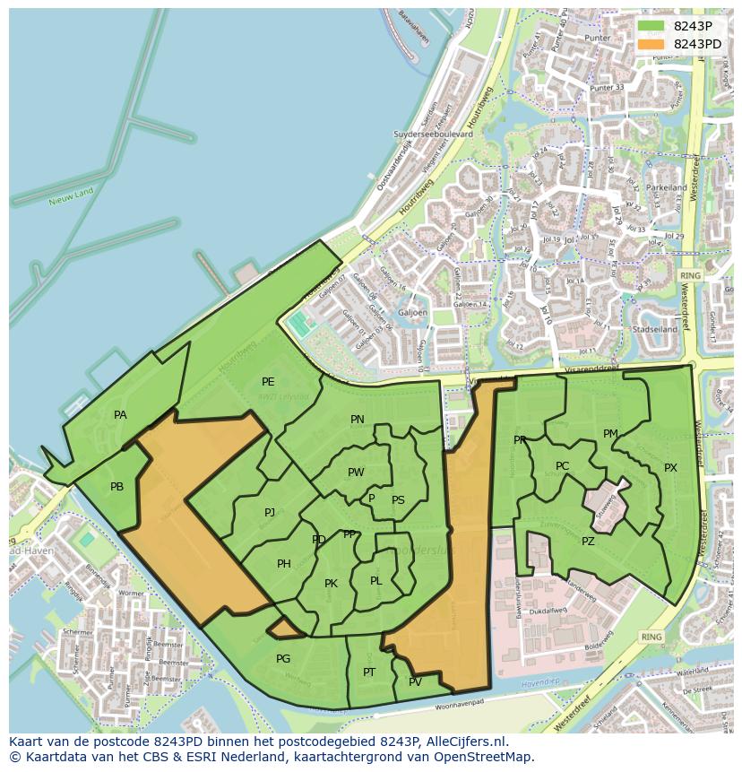 Afbeelding van het postcodegebied 8243 PD op de kaart.