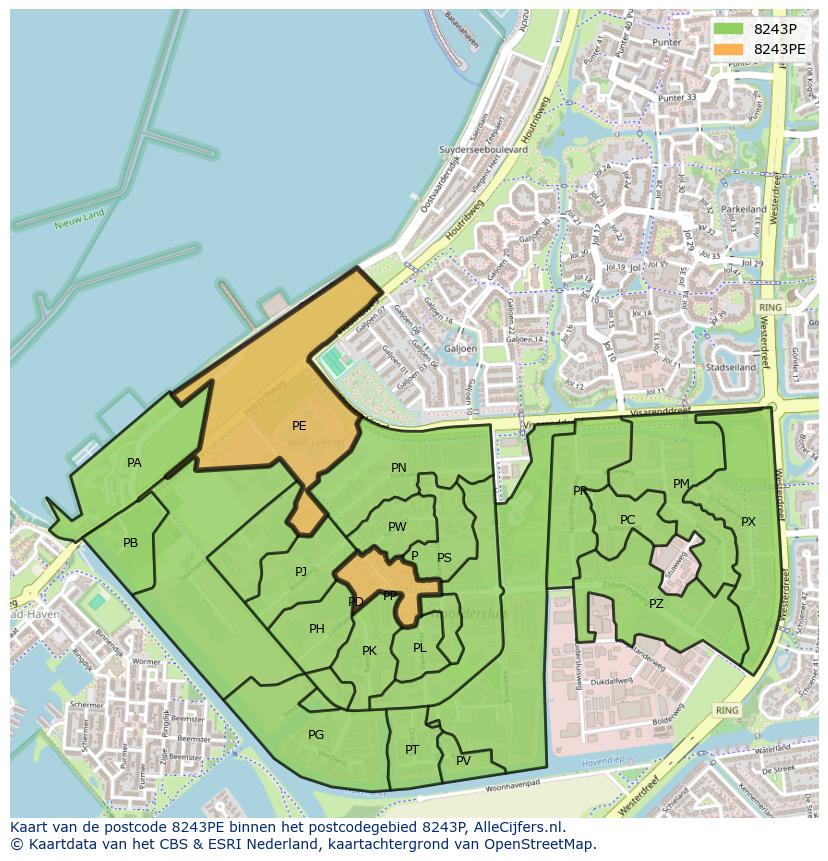 Afbeelding van het postcodegebied 8243 PE op de kaart.
