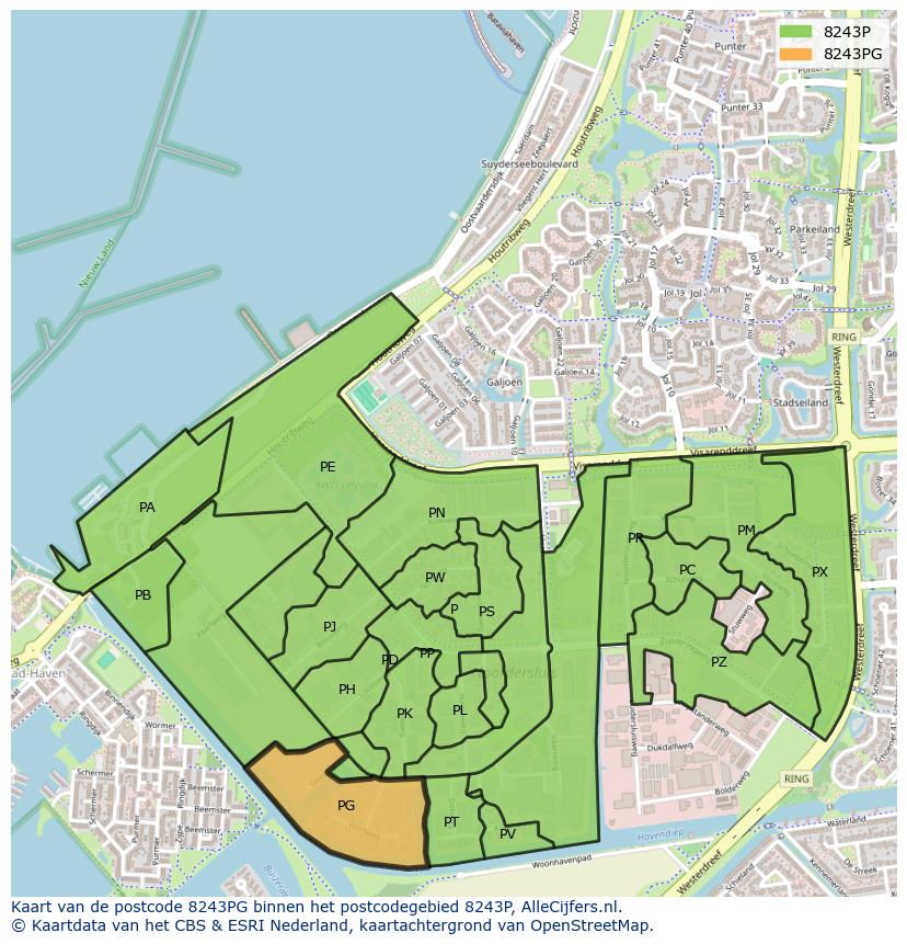 Afbeelding van het postcodegebied 8243 PG op de kaart.