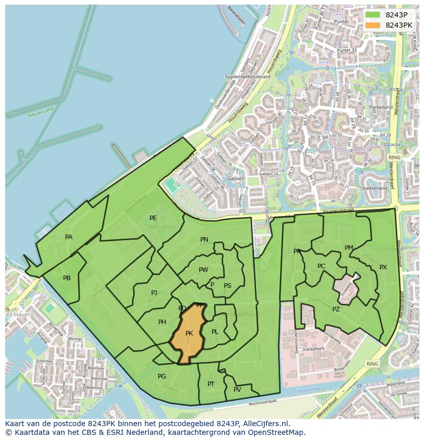 Afbeelding van het postcodegebied 8243 PK op de kaart.